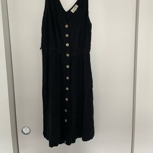 Black linen button-down midi dress